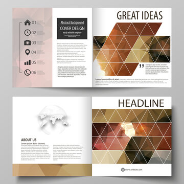 Business templates for square design bi fold brochure, flyer, booklet. Leaflet cover, abstract vector layout. Romantic couple kissing. Beautiful background. Geometrical pattern in triangular style.