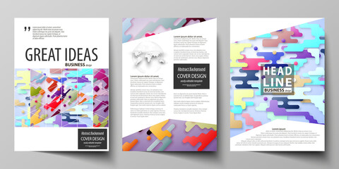 Fototapeta premium Business templates for brochure, flyer, report. Cover design template, abstract vector layout in A4 size. Bright color lines and dots, minimalist backdrop, geometric shapes, minimalistic background.