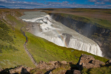 Gullfoss waterfall located in the canyon of the Hvita river in southwest Iceland. It is one of the most popular tourist attractions in the country.  pritazlivostpřitažlivostevropaislandkrajinaprirodni