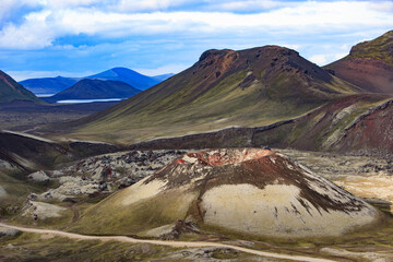 aerial view to crater of old volcano in Iceland