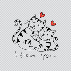 Two cats cuddle. Doodle style.