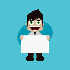 businessman manager at work holding blank sign cartoon vector art