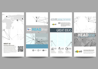Fototapeta na wymiar Flyers set, modern banners. Business templates. Cover design template, abstract vector layouts. Chemistry pattern, connecting lines and dots, molecule structure on white, geometric graphic background.