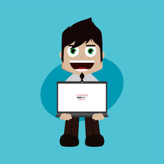 businessman manager at work holding laptop cartoon vector art