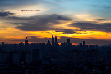 Fototapeta na wymiar View of downtown Kuala Lumpur during majestic sunset