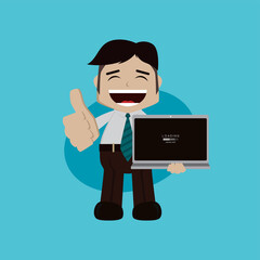 businessman manager at work holding laptop cartoon vector art