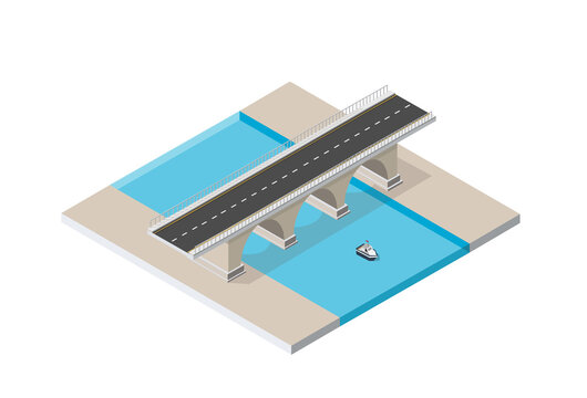 The bridge skyway of urban infrastructure is isometric for games, applications of inspiration and creativity. City transport organization objects in 3D dimensional form