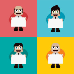 businessman manager at work holding blank sign cartoon vector art