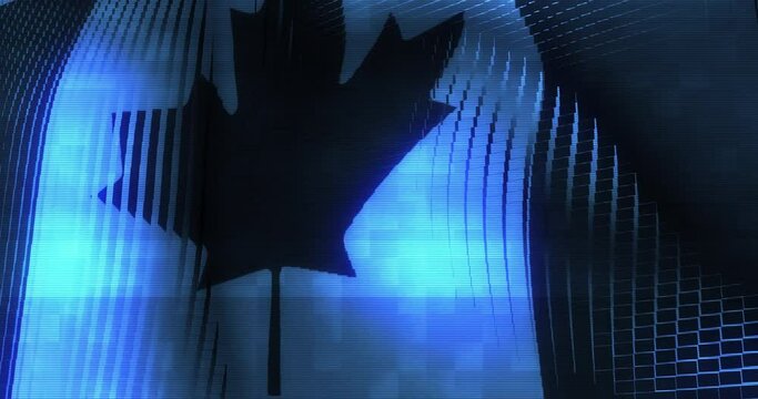 Futuristic Glitching Canada flag waving in computer technology ominous environment