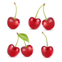 Cherry realistic fruit vector icons set. Isolated vector illustration