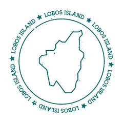Lobos Island vector map. Distressed travel stamp with text wrapped around a circle and stars. Island sticker vector illustration.