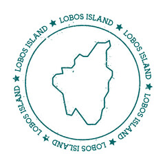 Obraz premium Lobos Island vector map. Distressed travel stamp with text wrapped around a circle and stars. Island sticker vector illustration.