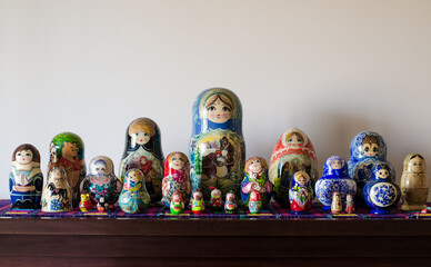 Family of Russian matryoshka dolls on display                     
