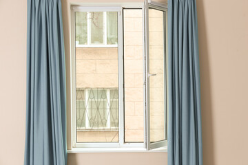 Room window with color curtains