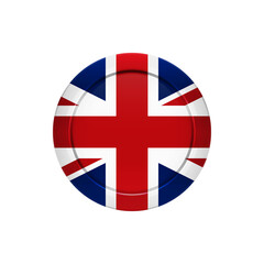 English flag on the round button, vector illustration
