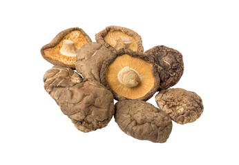 Dried shiitake mushrooms on white. (with clipping path)