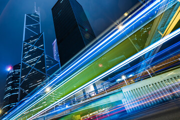 urban traffic road with cityscape at night in modern city of China.