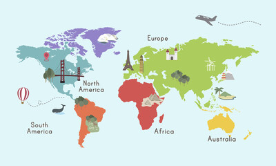 Fototapeta premium World Continent Map Location Graphic Illustration