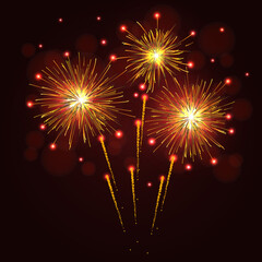 Obraz premium Sparkling golden yellow vector fireworks