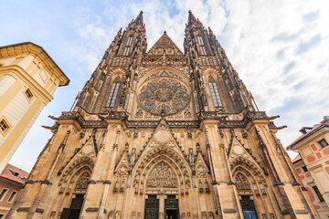St. Vitus Cathedral in Prague, Czech Republic. The cathedral is the seat of the Archbishop of Prague and is the biggest and most important church in the country.