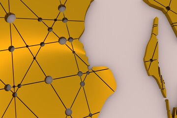 Silhouette of a woman's head. Mental health relative brochure, report template. Scientific medical designs. Molecule And Communication Background. Connected lines with dots. 3D rendering.