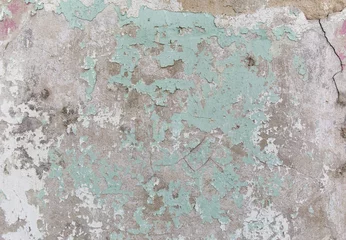 Papier Peint photo Vieux mur texturé sale Old painted wall. Green and damage surface. Peeling paint background. Stone demaged backdrop.