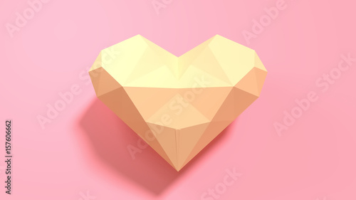 Low Poly Yellow Heart Against Pink Background Origami Or