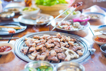 Grilled pork barbecue korean style in restaurant