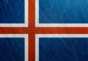 Fototapeta premium Iceland flag vintage, retro, scratched, Steel background.