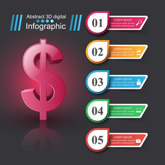 3D infographic design. Dollar icon.