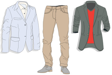 Jeans and jacket illustration vector set