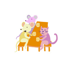 Company of cats and mice having fun in pub