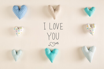 I Love You message with blue heart cushions