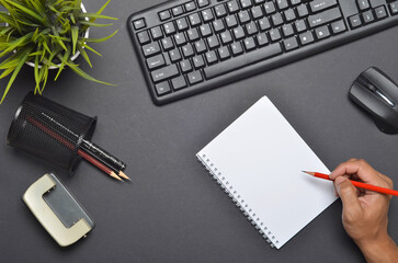 Top view and copy space of office and working desk with various of office tools