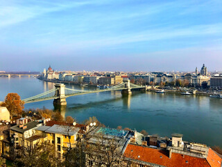 View of the Chain Bridge and Danube from Budapest's Castle HIll