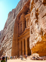 PETRA, JORDAN - OCTOBER 24, 2011: People visiting Petra, Jordan, unesco world heritage site on...
