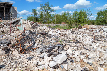 Piles of broken brick on the site of the destroyed house