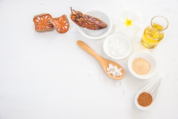 Spa product sample on white wooden background
