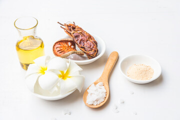 Spa product sample on white wooden background
