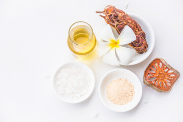 Spa product sample on white wooden background