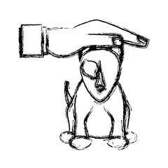 hand human help dog sick pet sketch vector illustration