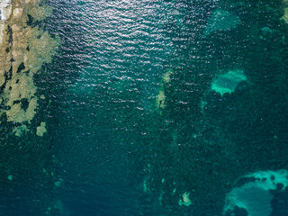 Aerial view of coast and sea floor in Corsica