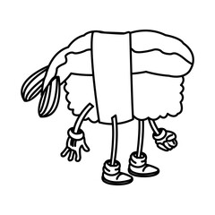 sushi food japanese cartoon character outline vector illustration