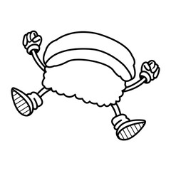 sushi food japanese cartoon character outline vector illustration