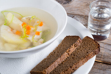 Russian soup served with black bread