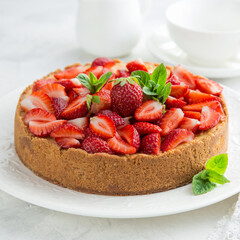 cheesecake  with fresh strawberry on white background
