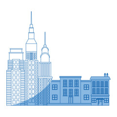 Fototapeta premium city buildings and skyscrapers of urban skyline business apartment commercial vector illustration