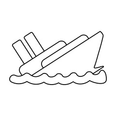 line emergency ship flood and natural disaster vector illustration