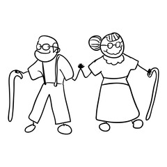 old couple with hands together and canne vector illustration