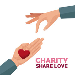 colorful hands charity share love giving a heart vector illustration
